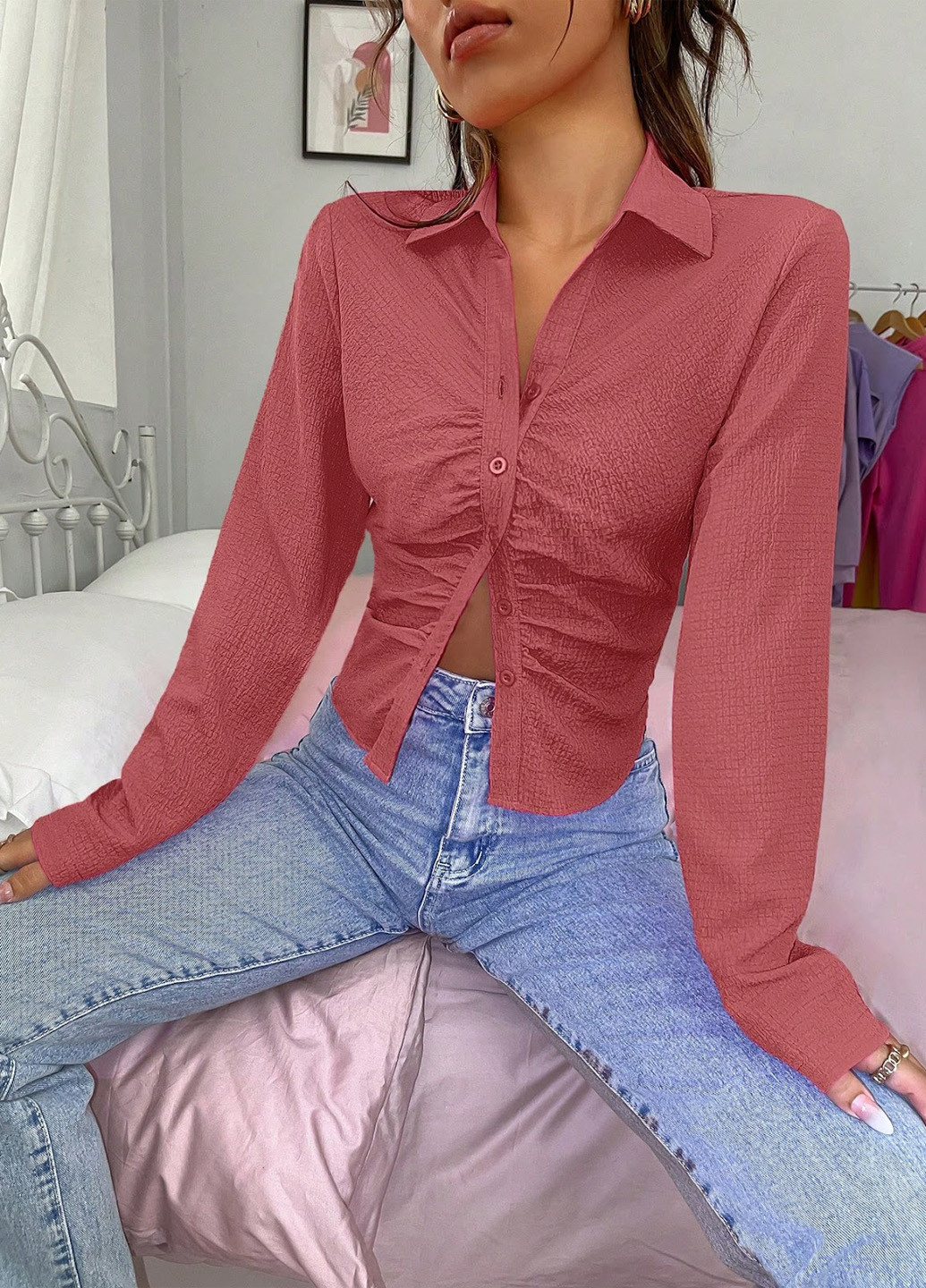 Темно-розовая блуза SHEIN