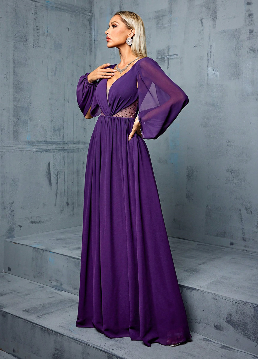 Фиолетовое вечернее платье с открытой спиной SHEIN однотонное