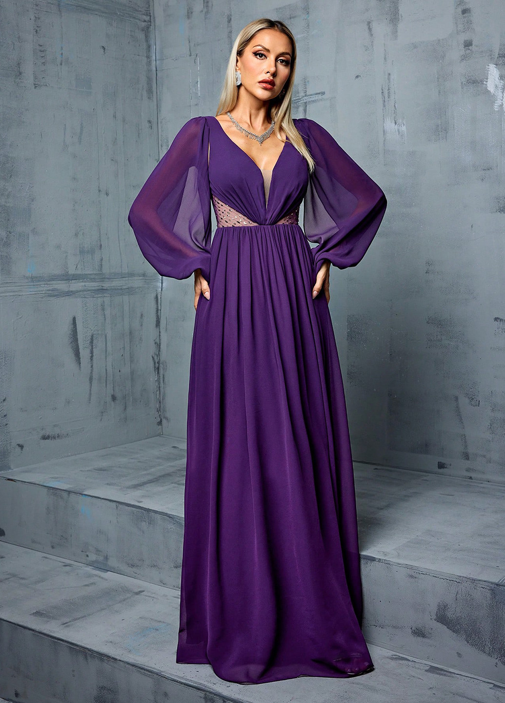 Фиолетовое вечернее платье с открытой спиной SHEIN однотонное
