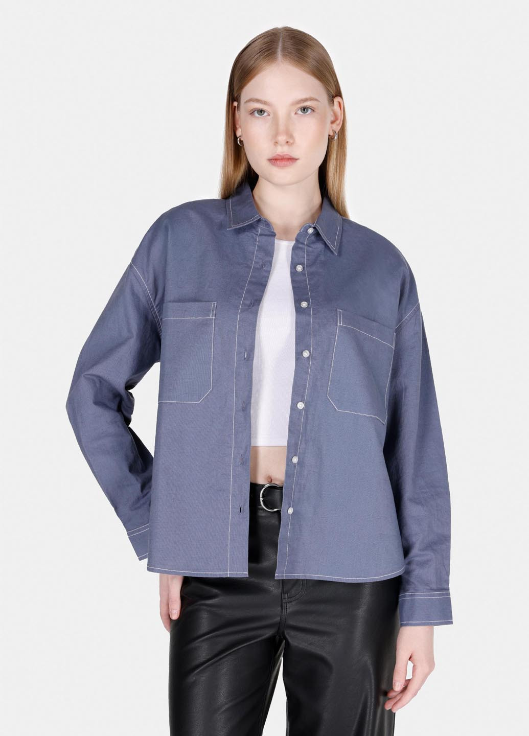 Серо-синяя кэжуал рубашка однотонная Colin's