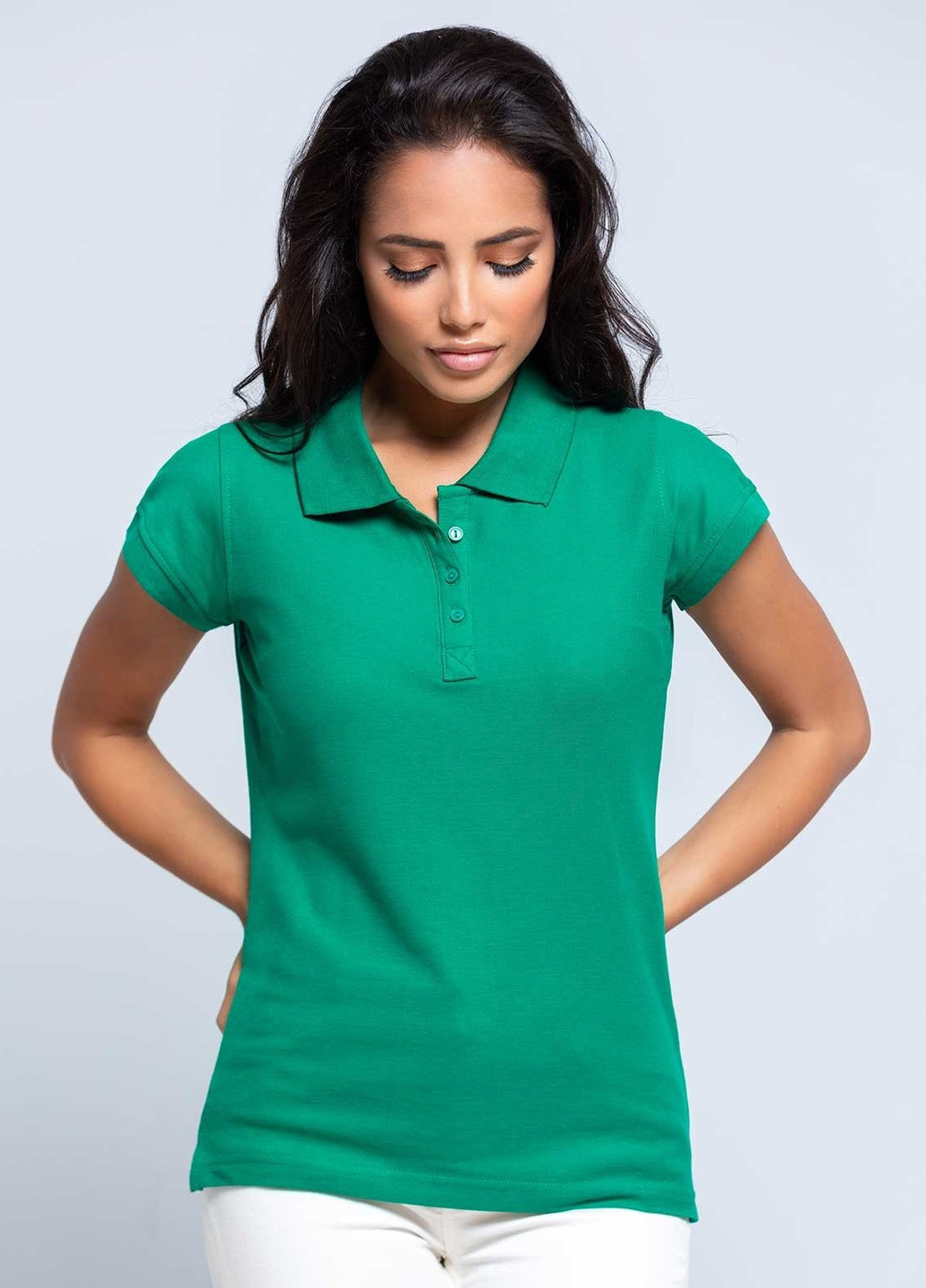 Зеленая женская футболка-поло Funnyart однотонная