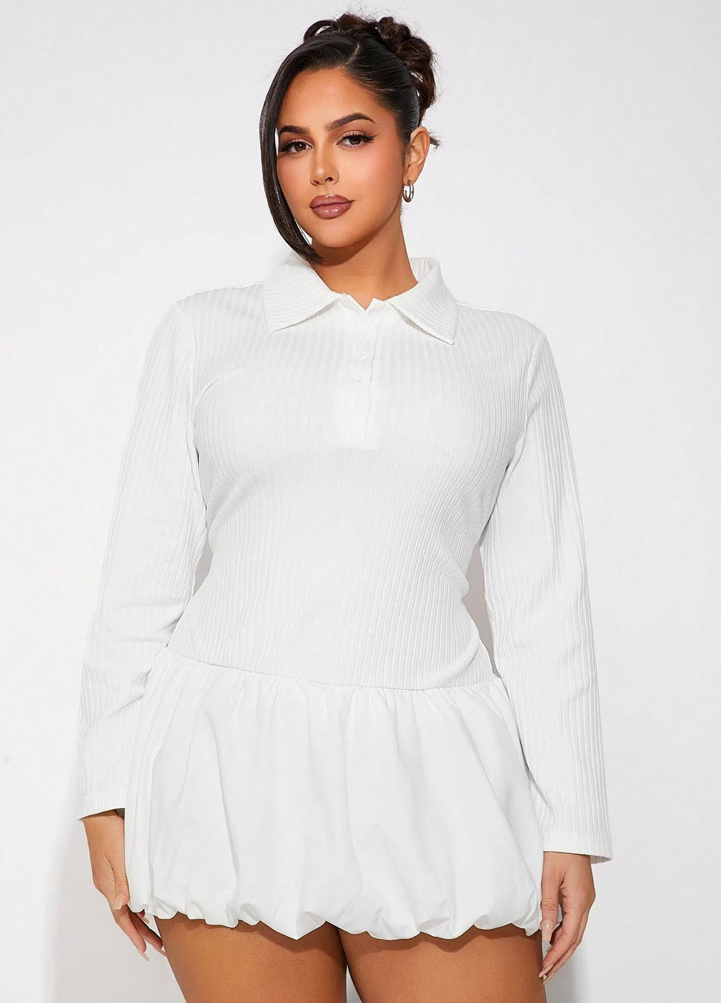 Білий коктейльна, кежуал сукня силуетна, поло, балон SHEIN однотонна