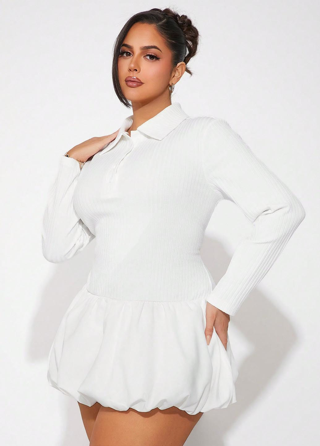 Білий коктейльна, кежуал сукня силуетна, поло, балон SHEIN однотонна