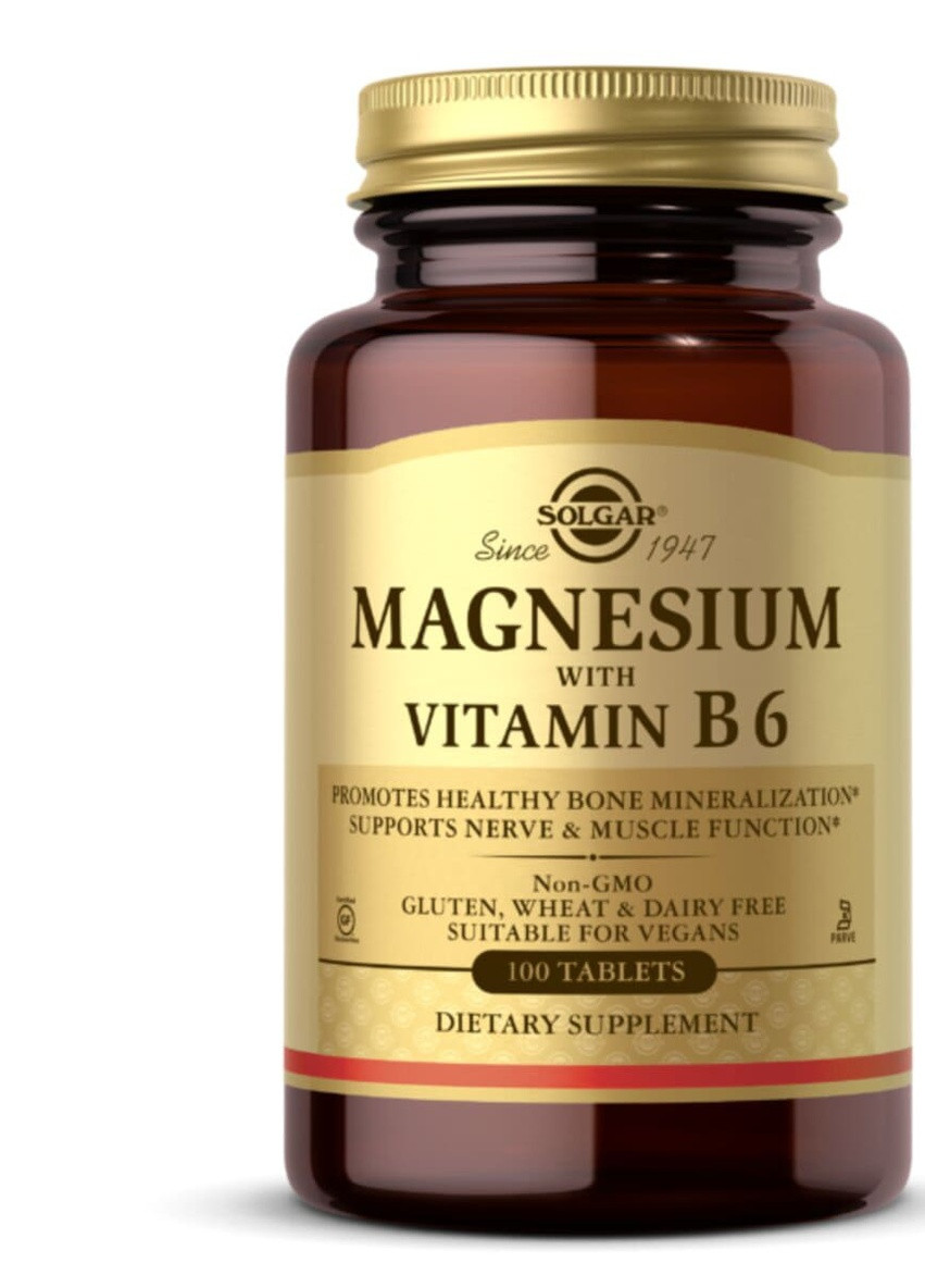 Магній з вітаміном B6, Magnesium with Vitamin B6,, 100 таблеток Solgar
