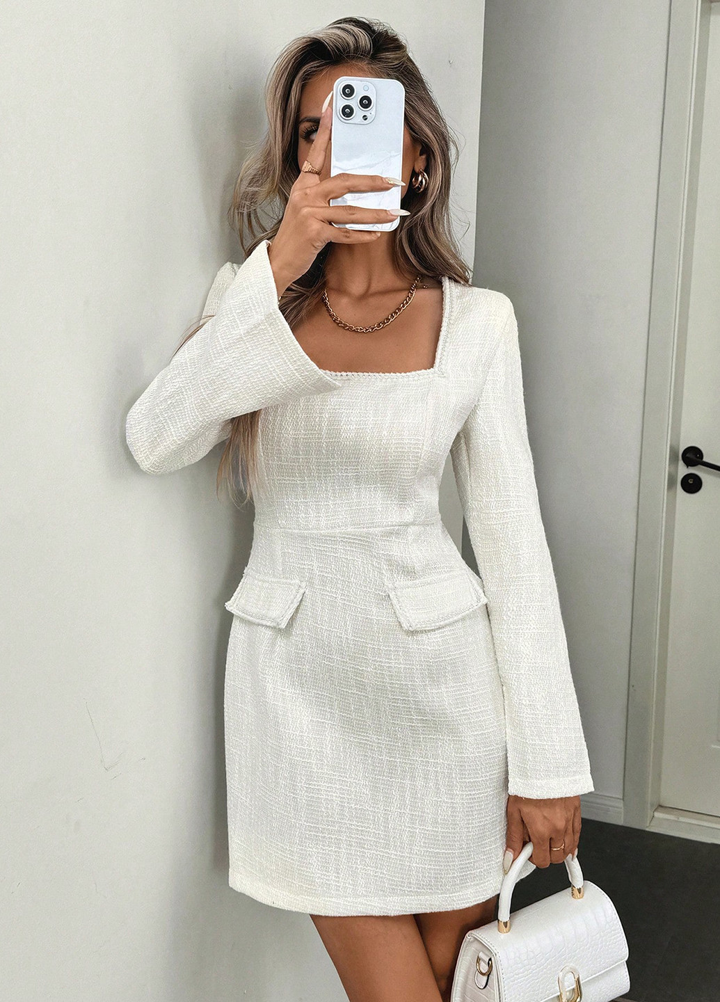 Білий святковий, ділова, кежуал сукня футляр SHEIN однотонна