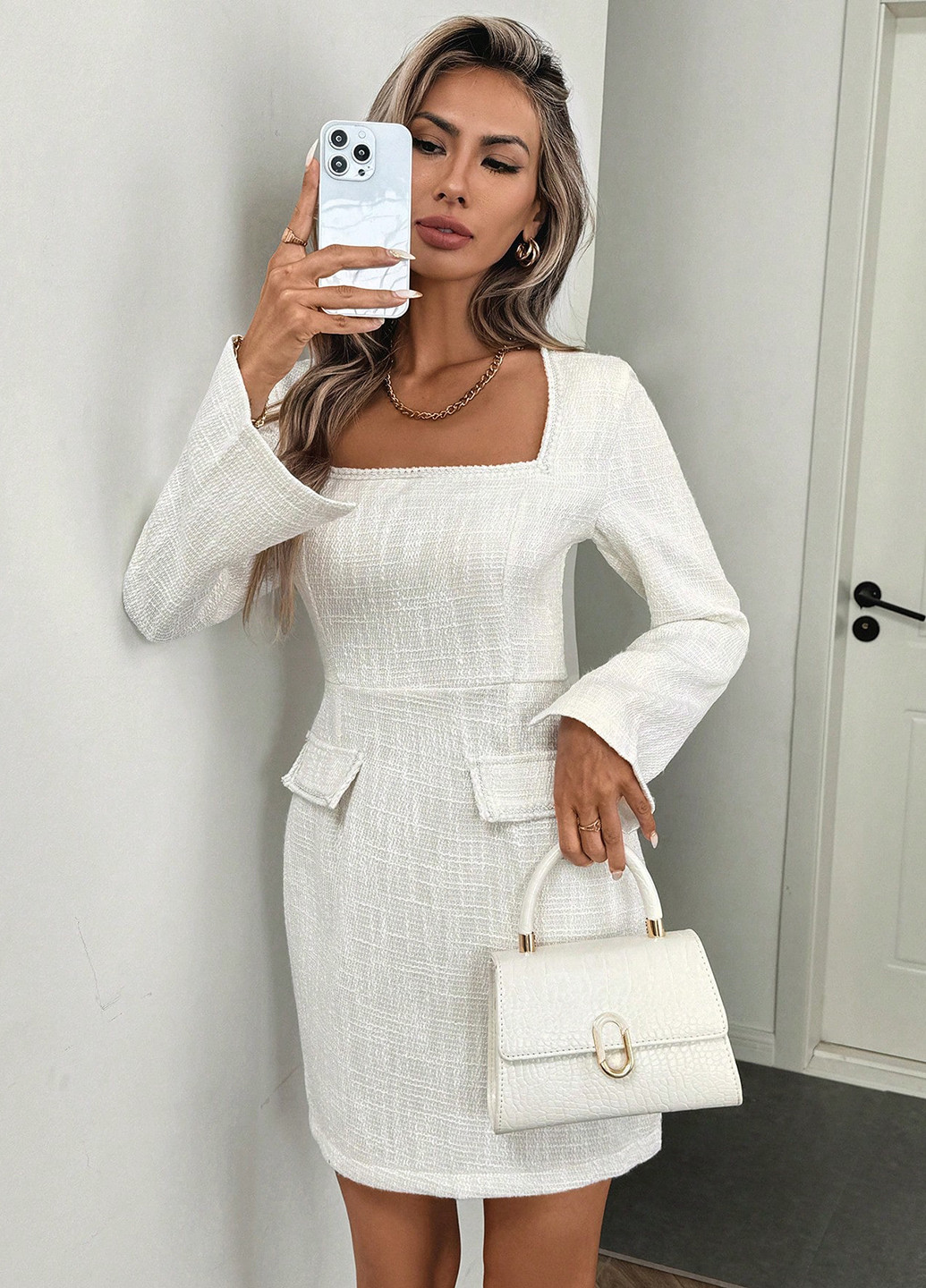 Білий святковий, ділова, кежуал сукня футляр SHEIN однотонна
