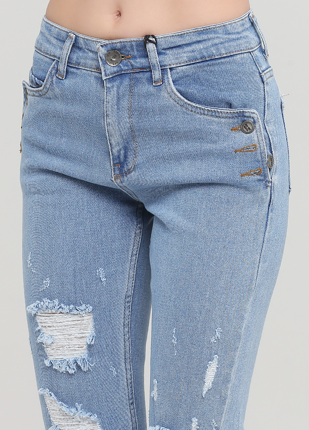 Голубые демисезонные укороченные, зауженные джинсы Made in Italy