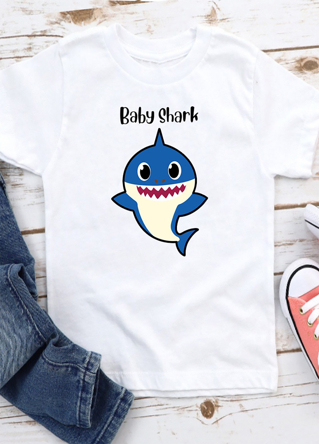 Белая демисезонная футболка детская белая baby shark Love&Live