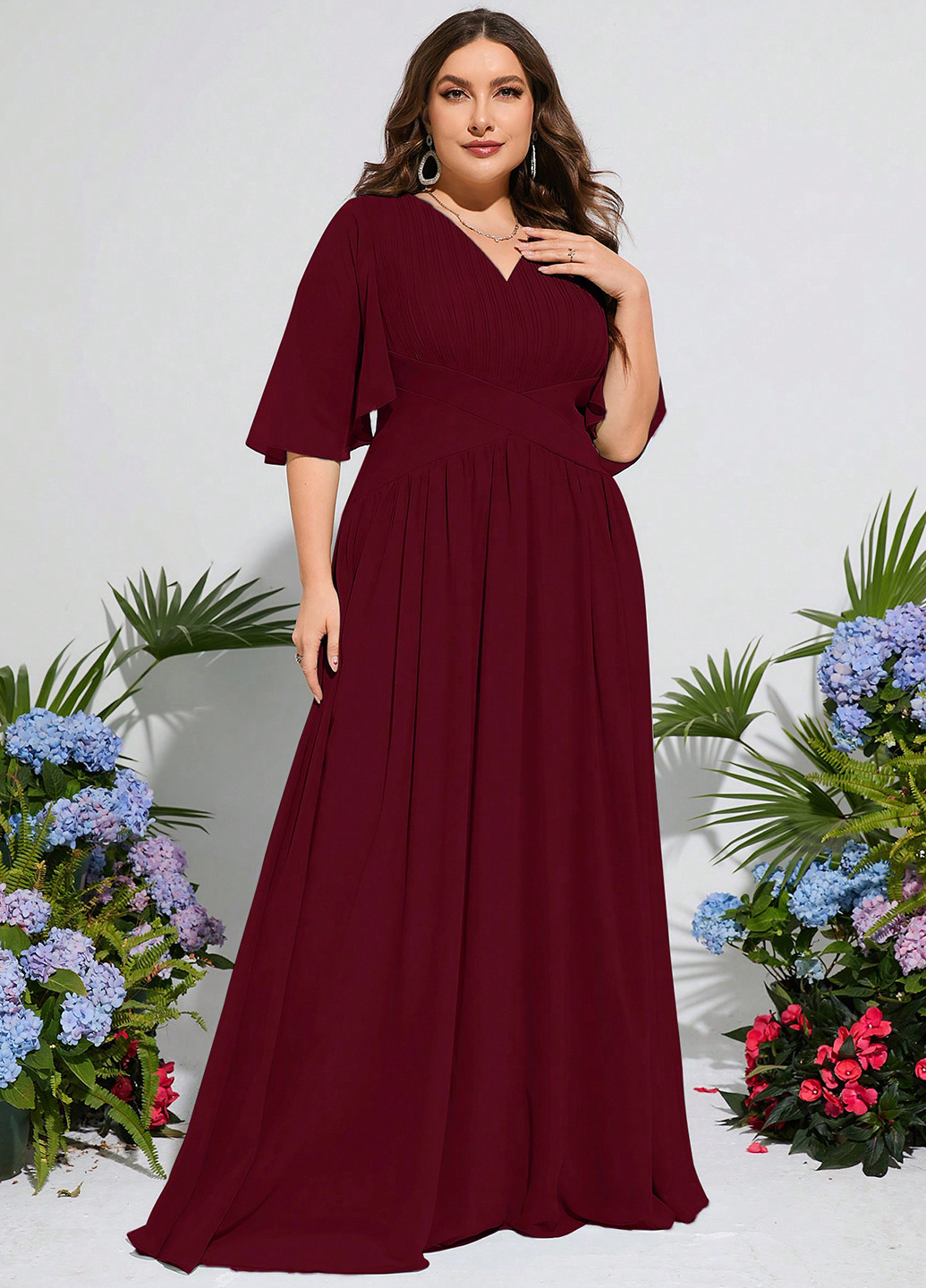 Бордовое праздничный, вечернее платье SHEIN однотонное