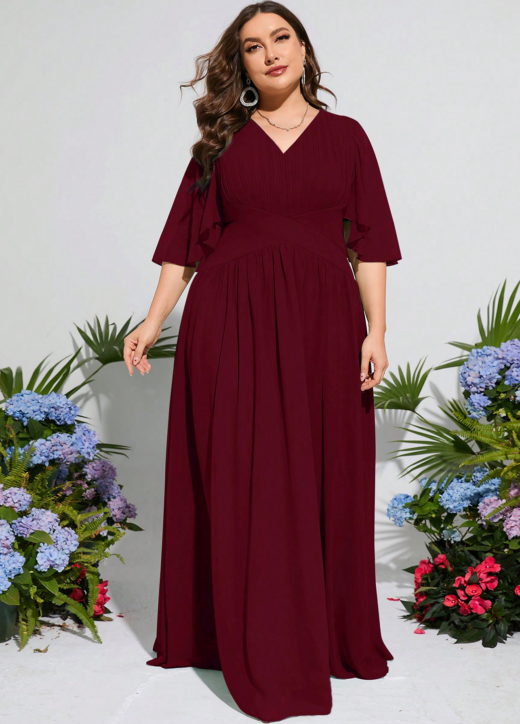 Бордовое праздничный, вечернее платье SHEIN однотонное