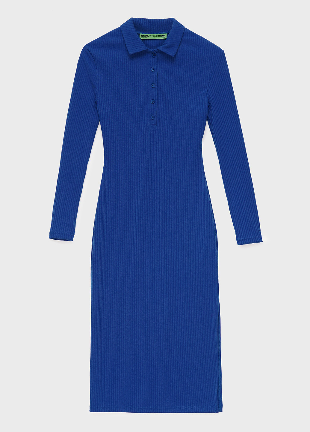 Синее кэжуал платье-поло с длинным рукавом поло KASTA design однотонное