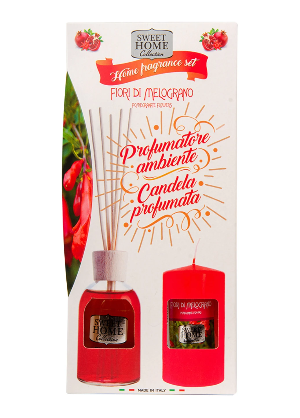 Набор подарочный (ароматизатор для дома POMEGRANАTE FLOWERS 100 мл + свеча 135 г) Sweet Home (251181168)