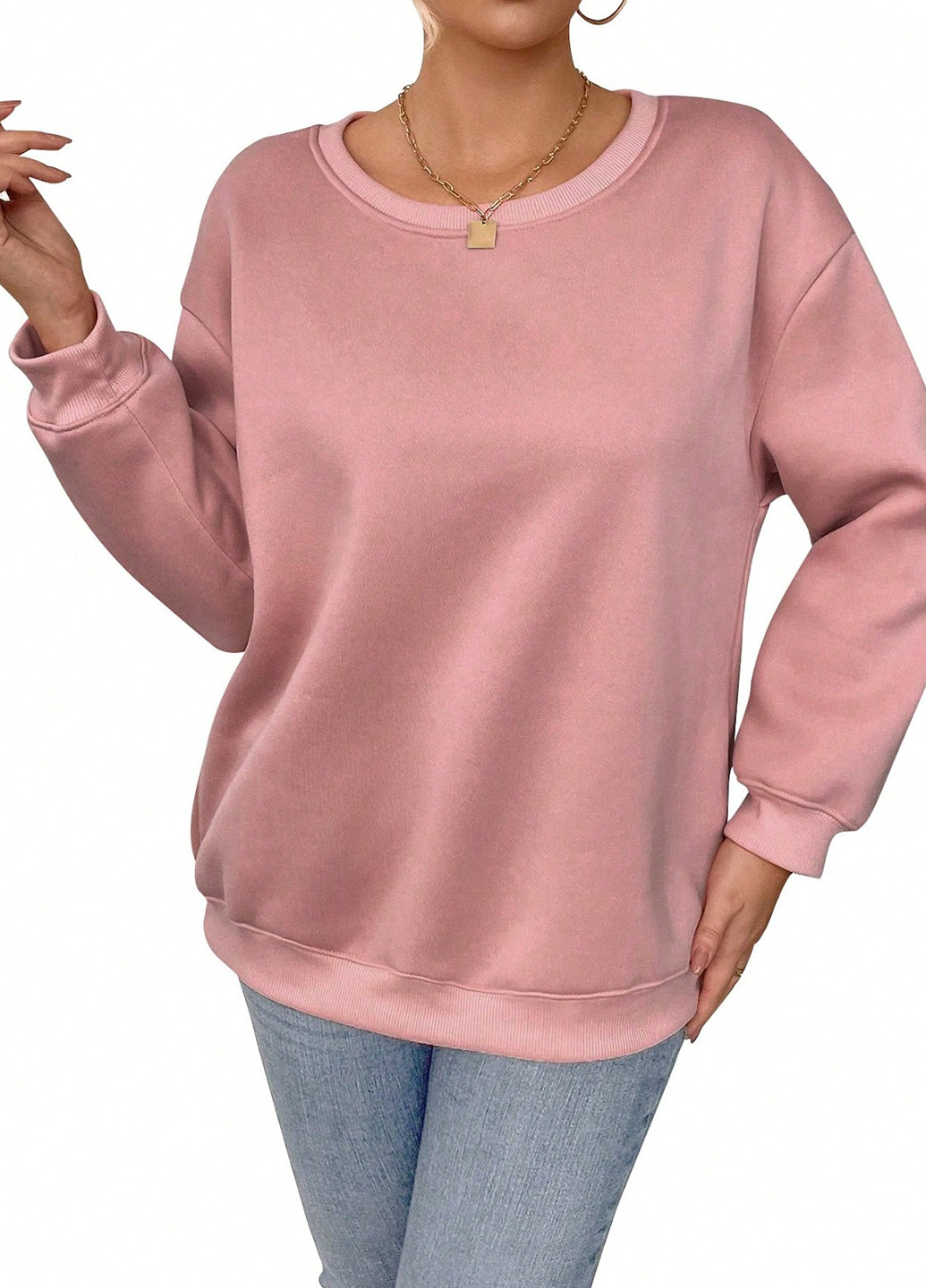 Розовый свитшот SHEIN однотонный без декора (329912509)