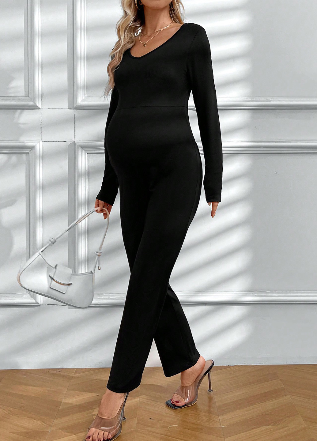 Комбінезон для вагітних SHEIN комбінезон-брюки однотонний чорний кежуал поліестер