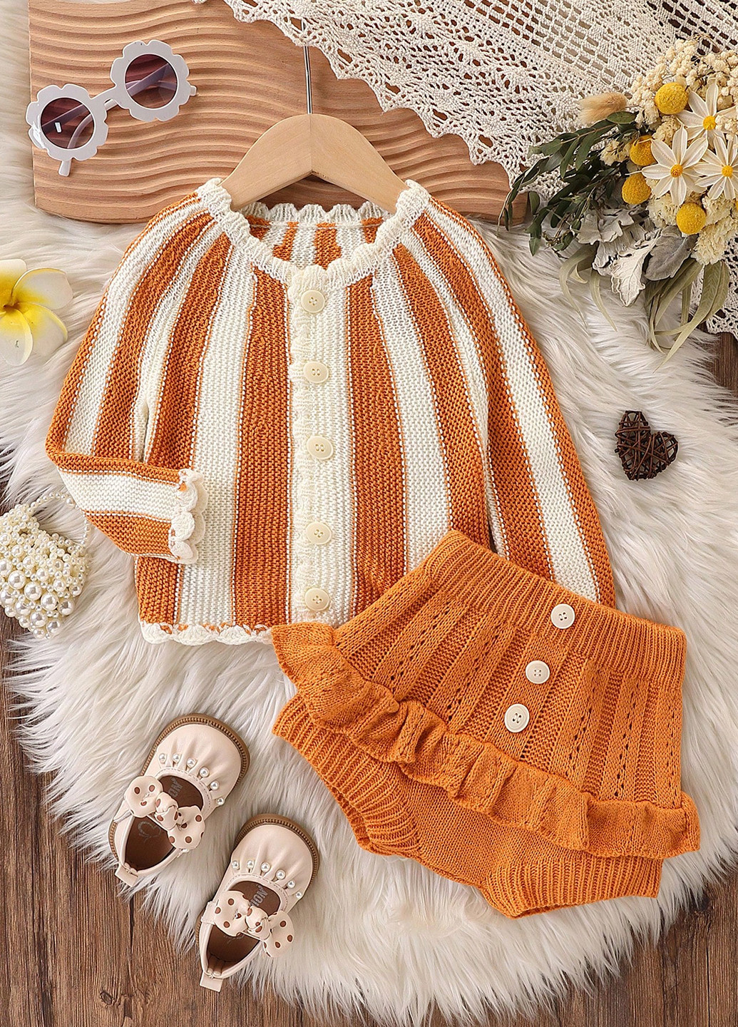 Оранжевый демисезонный комплект (кофта, шорты) SHEIN