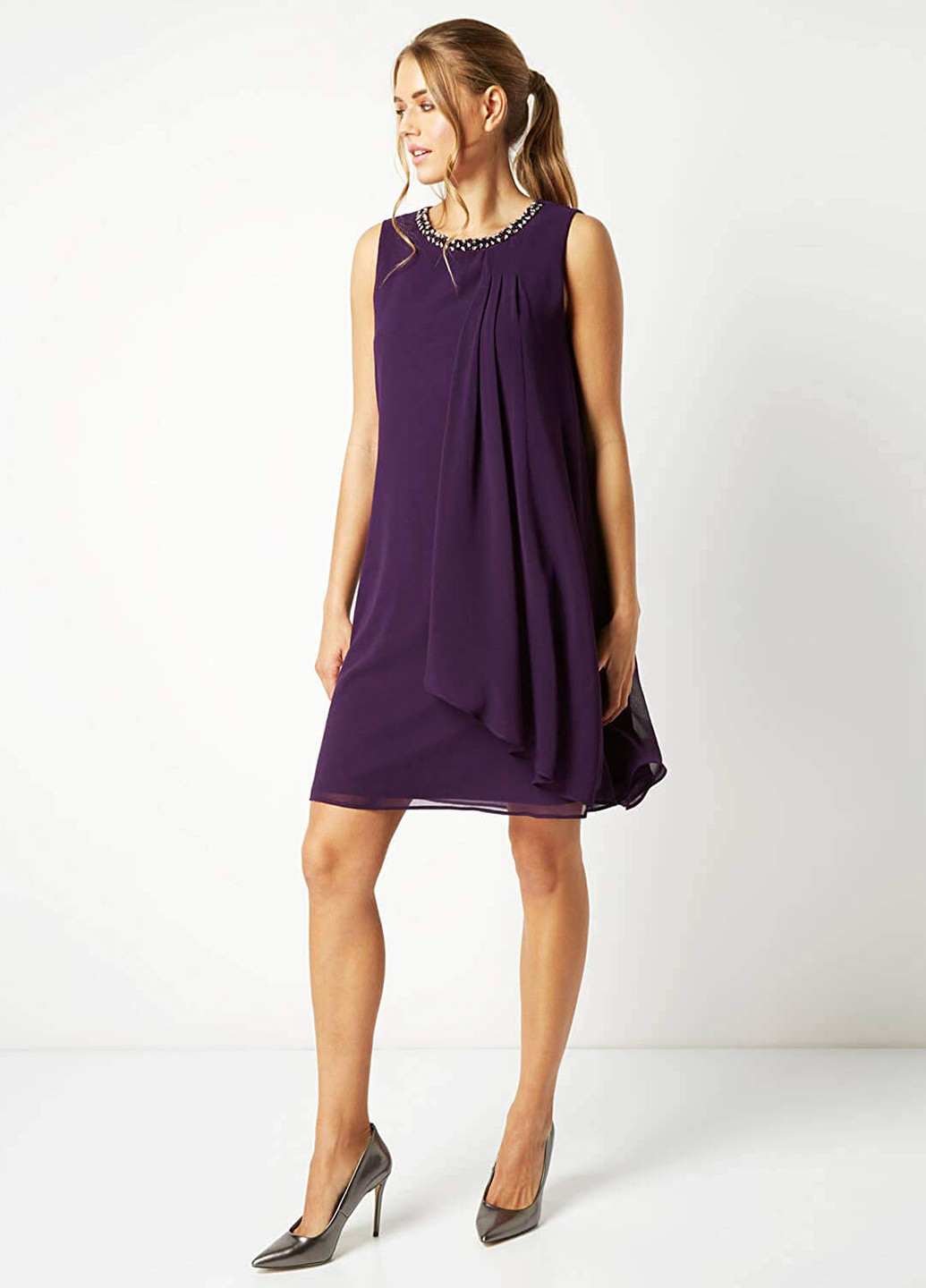 Фиолетовое кэжуал платье а-силуэт Roman однотонное