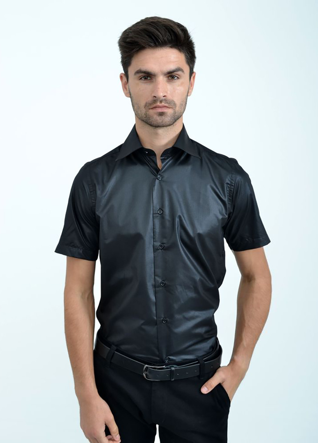 Черная кэжуал рубашка однотонная Pier Pasonili с коротким рукавом