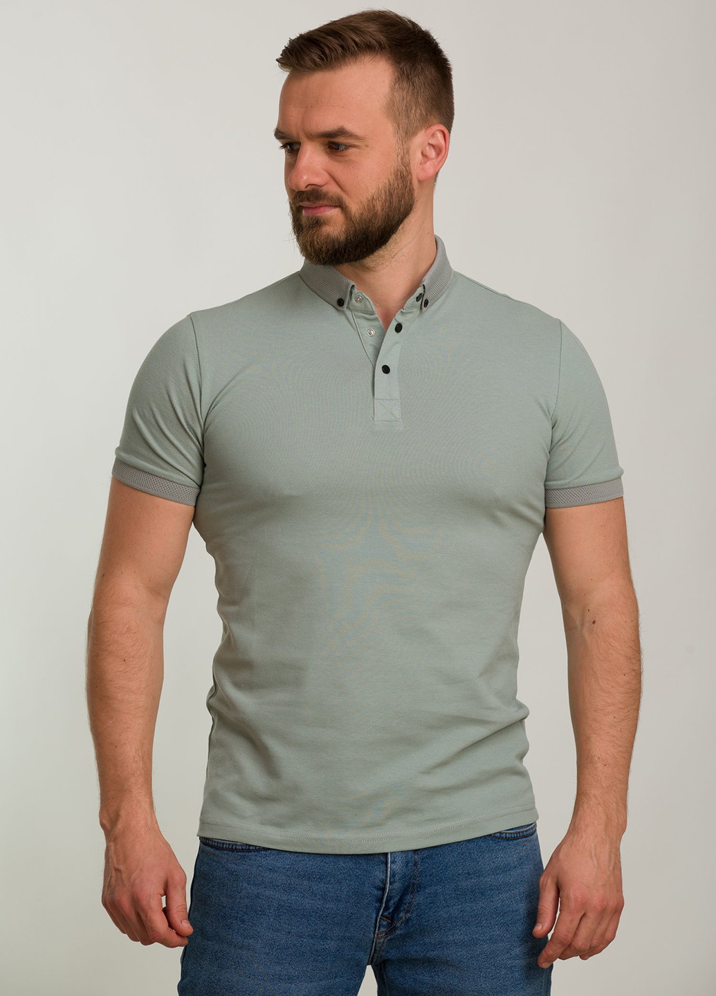 Серо-зеленая футболка-поло для мужчин Trend Collection однотонная