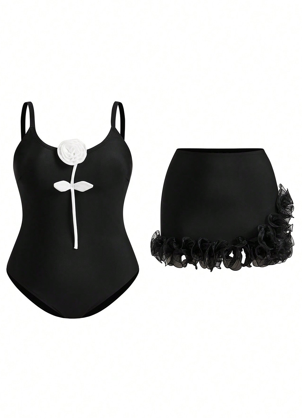 Черный летний комплект (купальник, юбка) SHEIN