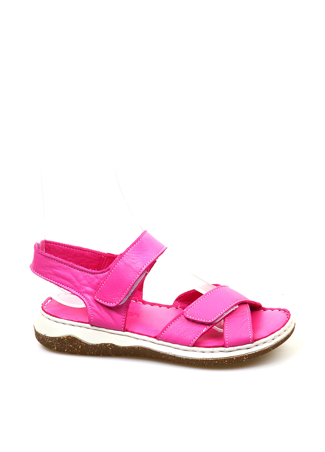 Розовые босоножки Lonza на липучке с белой подошвой