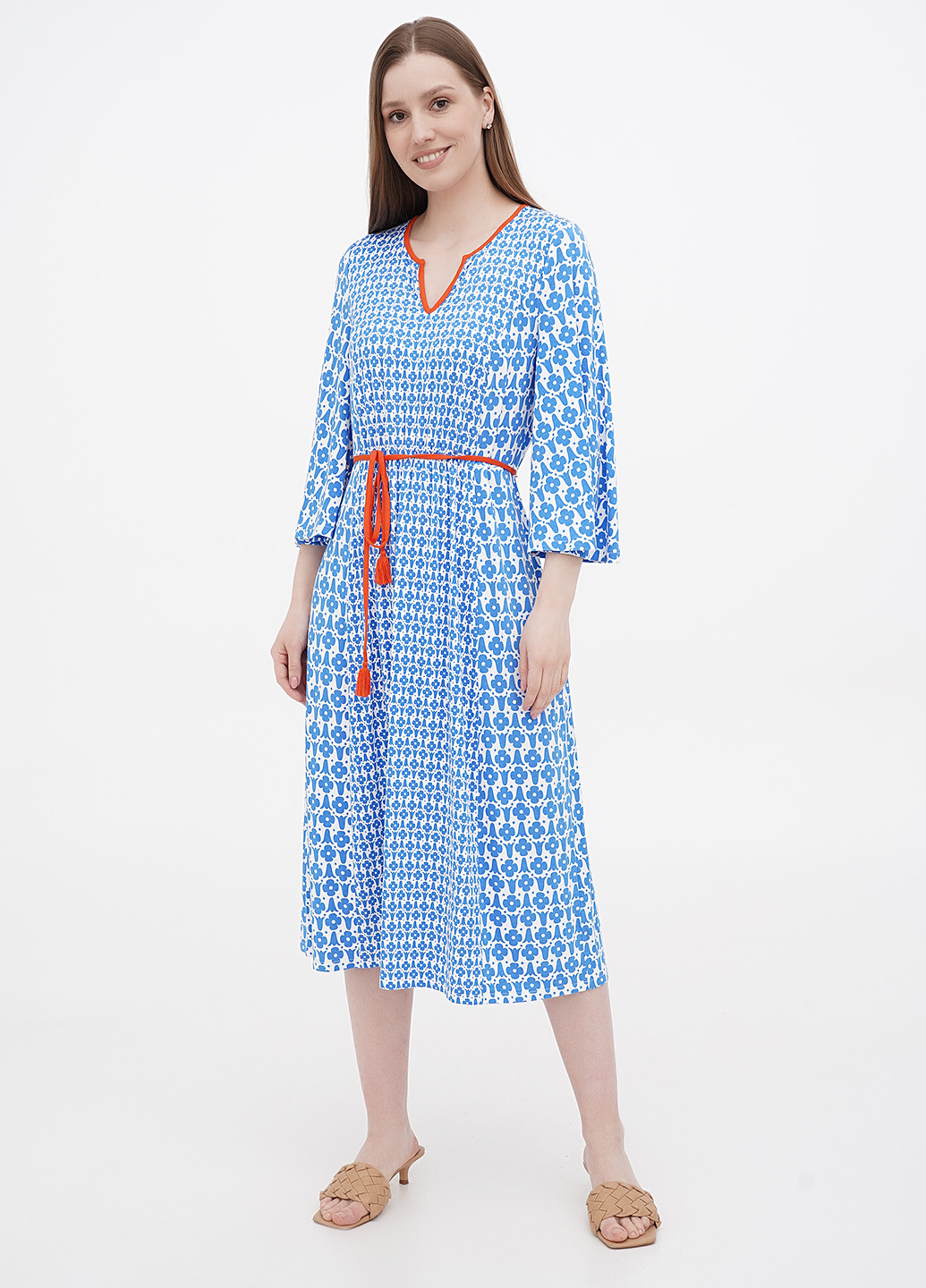 Светло-синее кэжуал платье клеш Boden с цветочным принтом