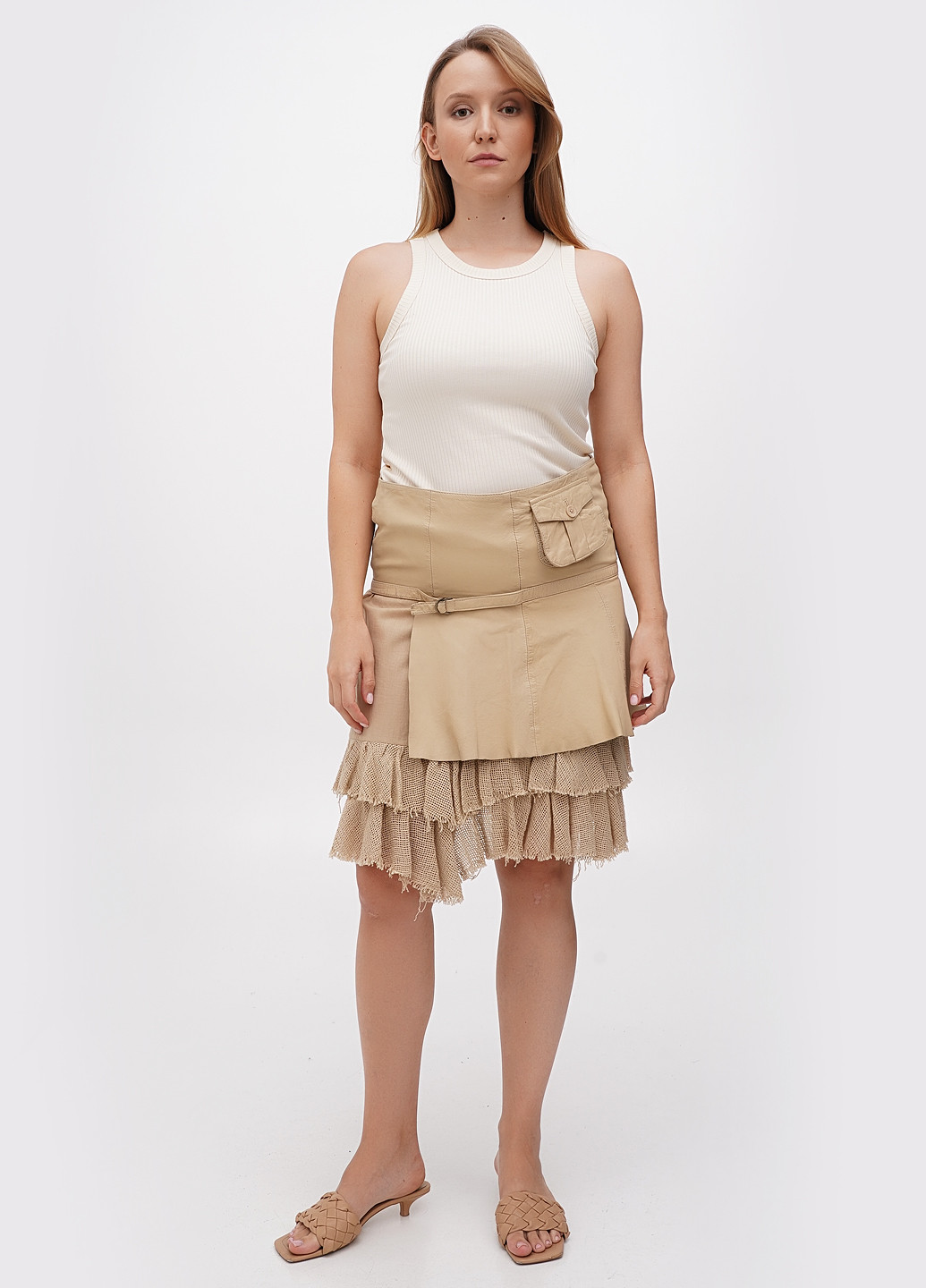 Кремовая кэжуал однотонная юбка Paola Frani