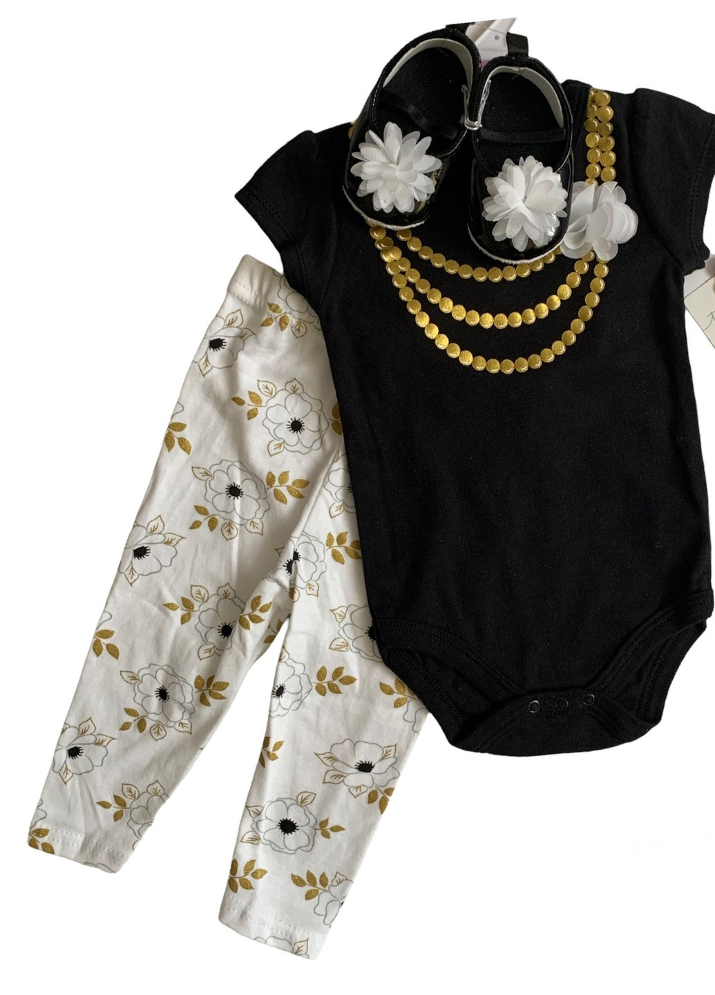 Чорно-білий комплект боді, лосини і пінетки Little Treasure