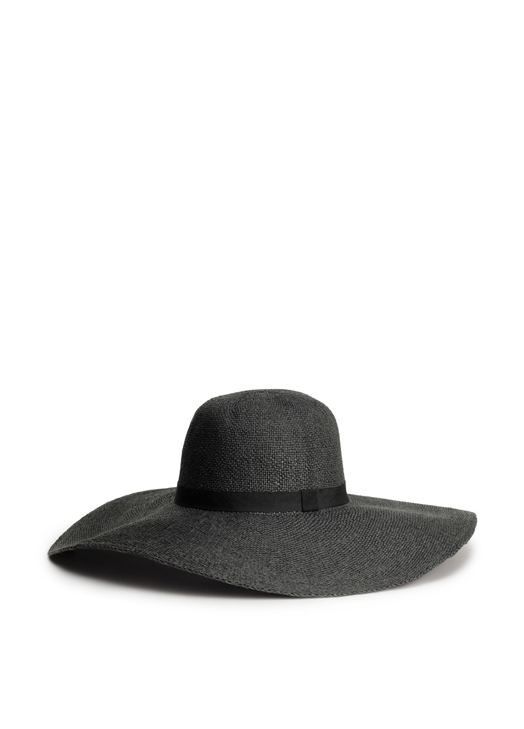 Шляпа H&M широкополая однотонная чёрная кэжуал искусственная солома