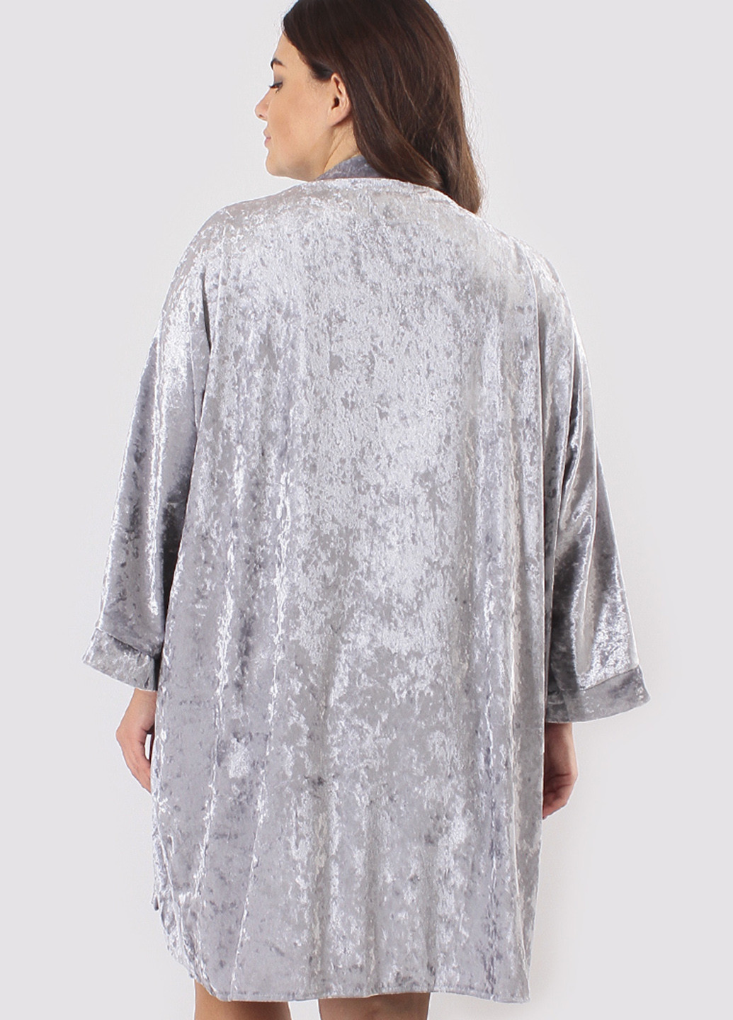 Светло-серый демисезонный комплект (топ, шорты, халат) Ghazel