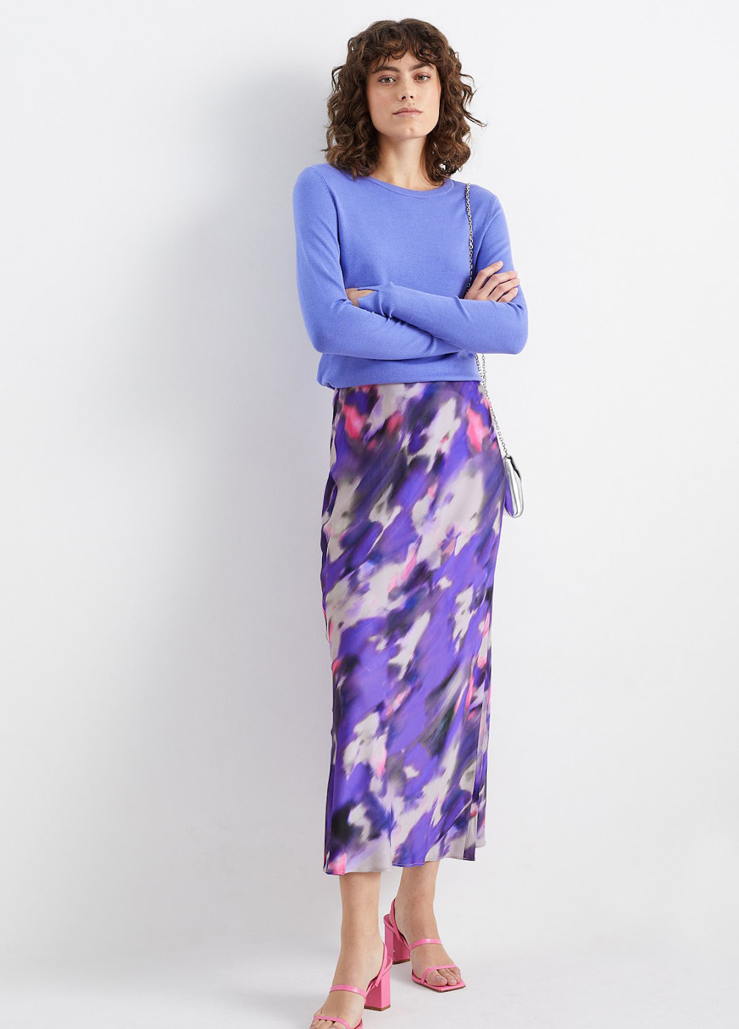 Фиолетовая кэжуал тай-дай юбка C&A а-силуэта (трапеция)