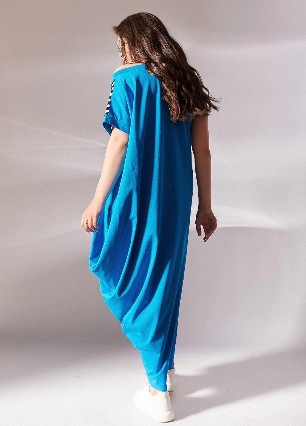 Голубое повседневный платье а-силуэт, оверсайз, платье-футболка LibeAmore в полоску