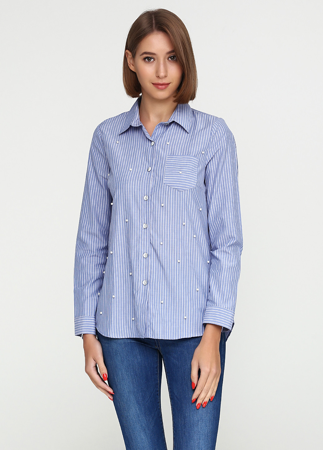 Голубой кэжуал рубашка в полоску Zara