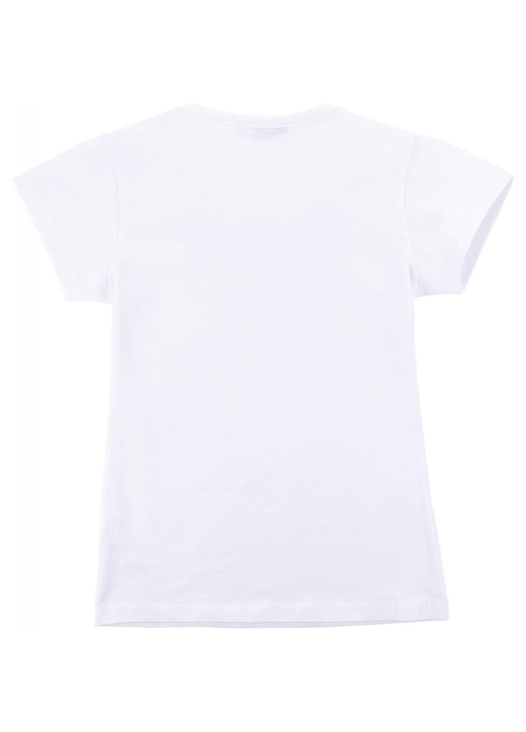 Белая демисезонная футболка детская с коротким рукавом и кружевной оборкой (7134-164g-white) Matilda
