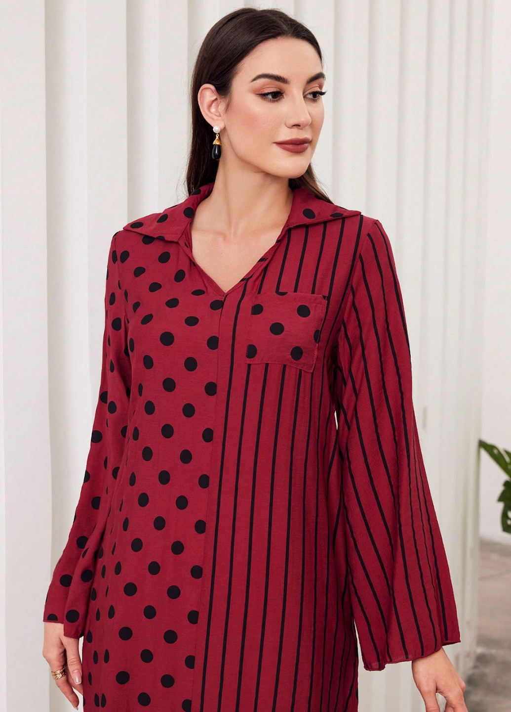 Красное кэжуал платье а-силуэт SHEIN с геометрическим узором