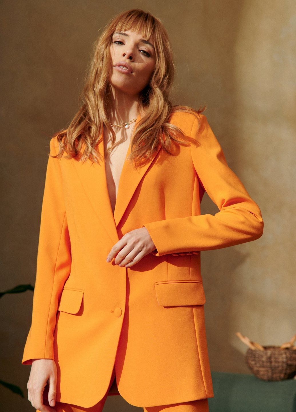 Оранжевый женский яркий пиджак оранжевого оттенка Gepur однотонный - демисезонный