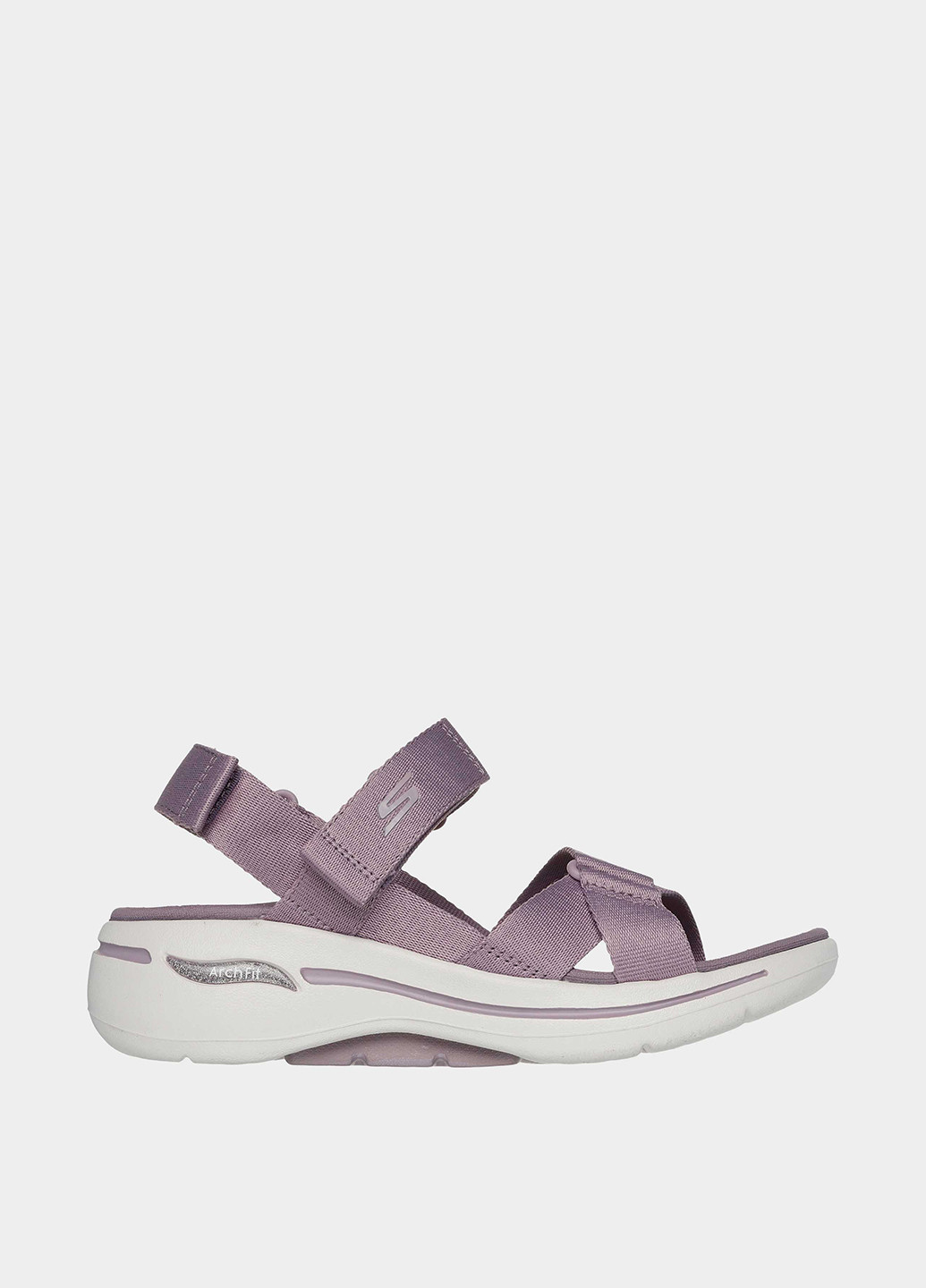 Светло-фиолетовые босоножки Skechers на липучке с логотипом, с белой подошвой