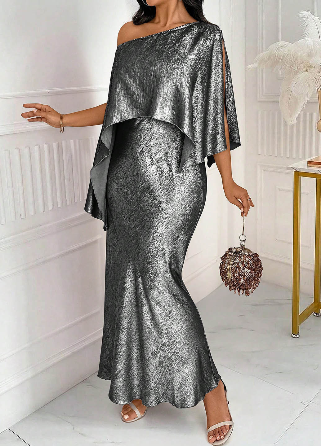 Срібна святковий, вечірня сукня годе SHEIN