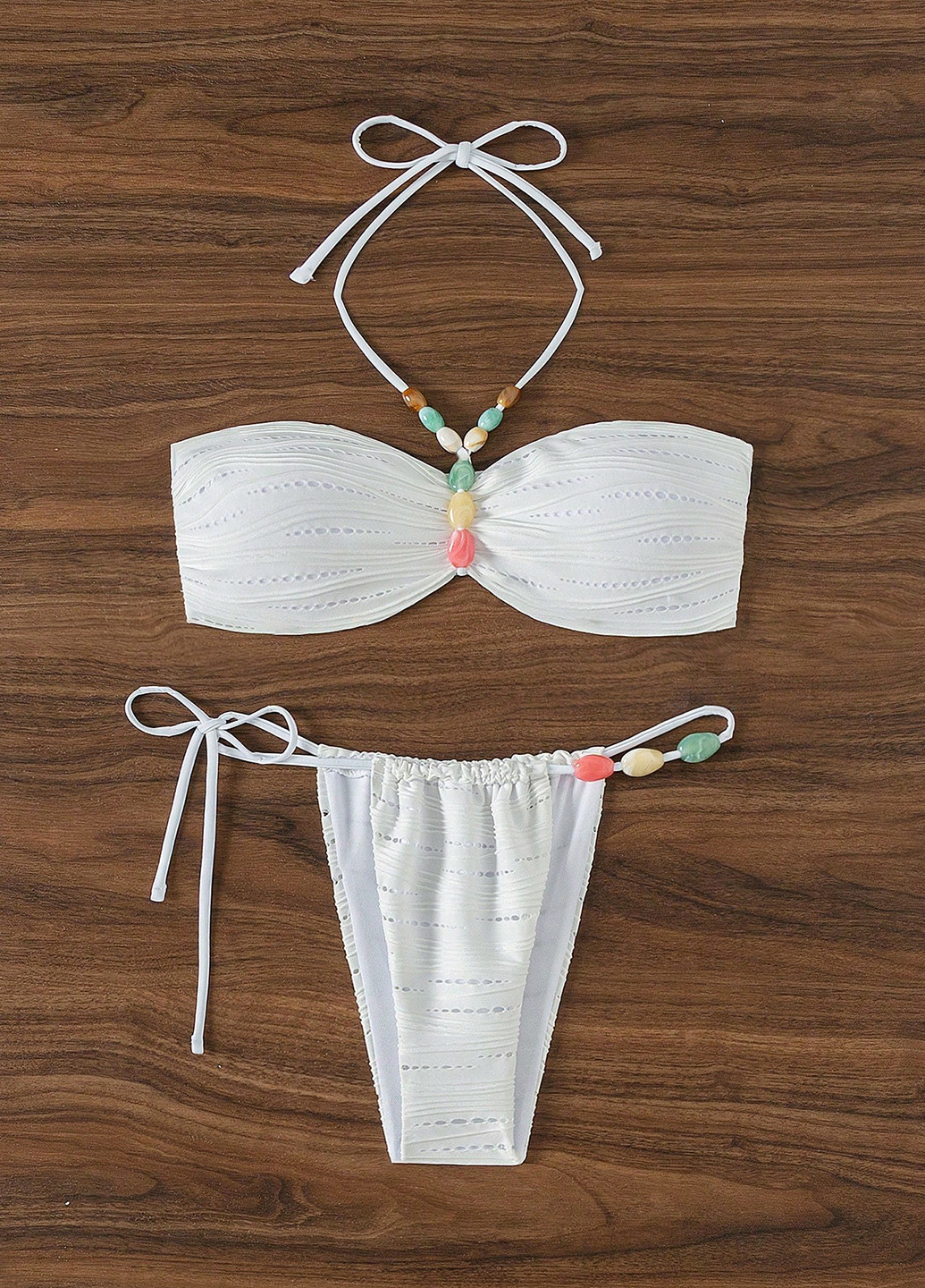 Белый летний купальник (лиф, трусики) раздельный, бандо SHEIN