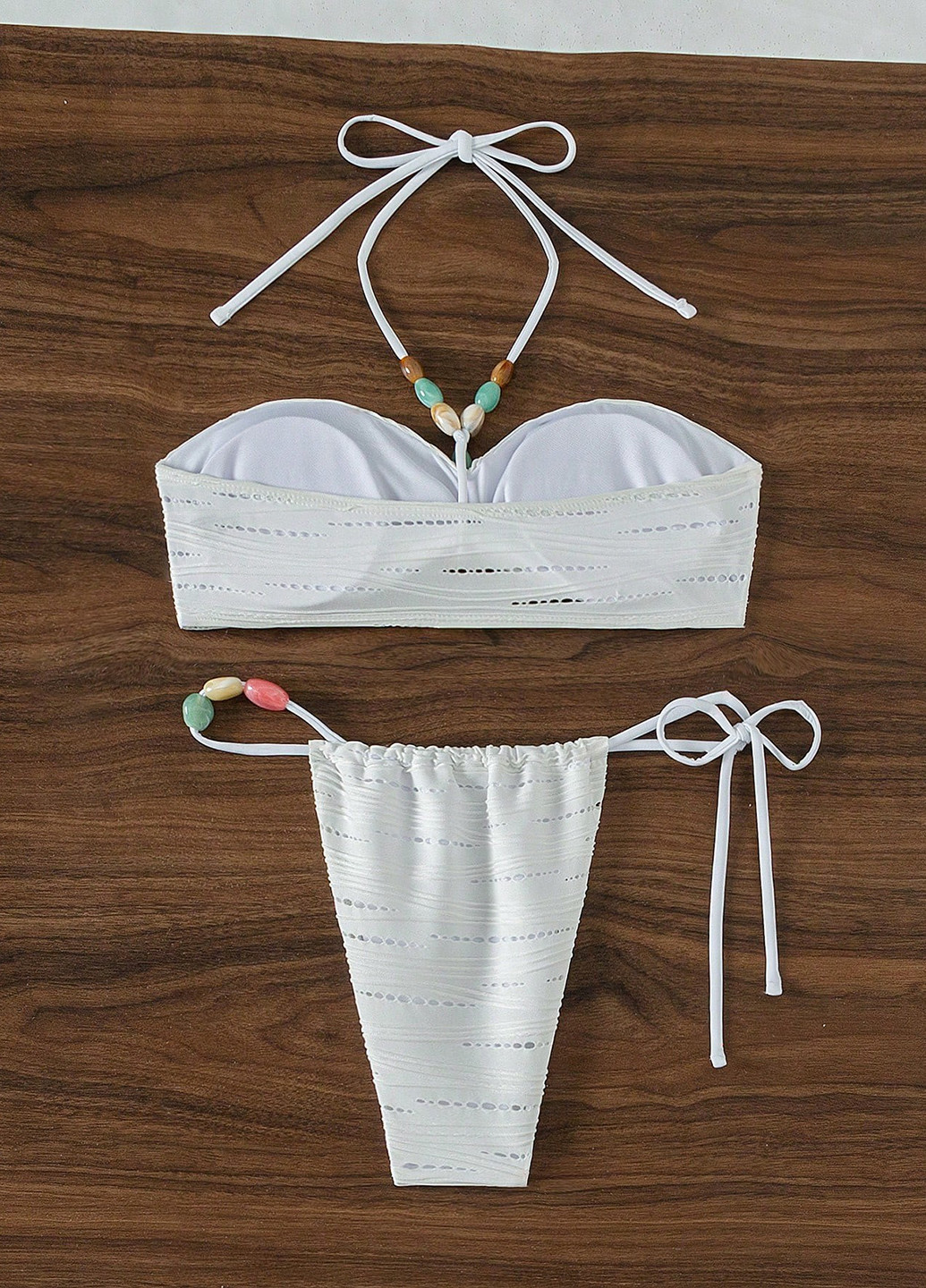 Белый летний купальник (лиф, трусики) раздельный, бандо SHEIN