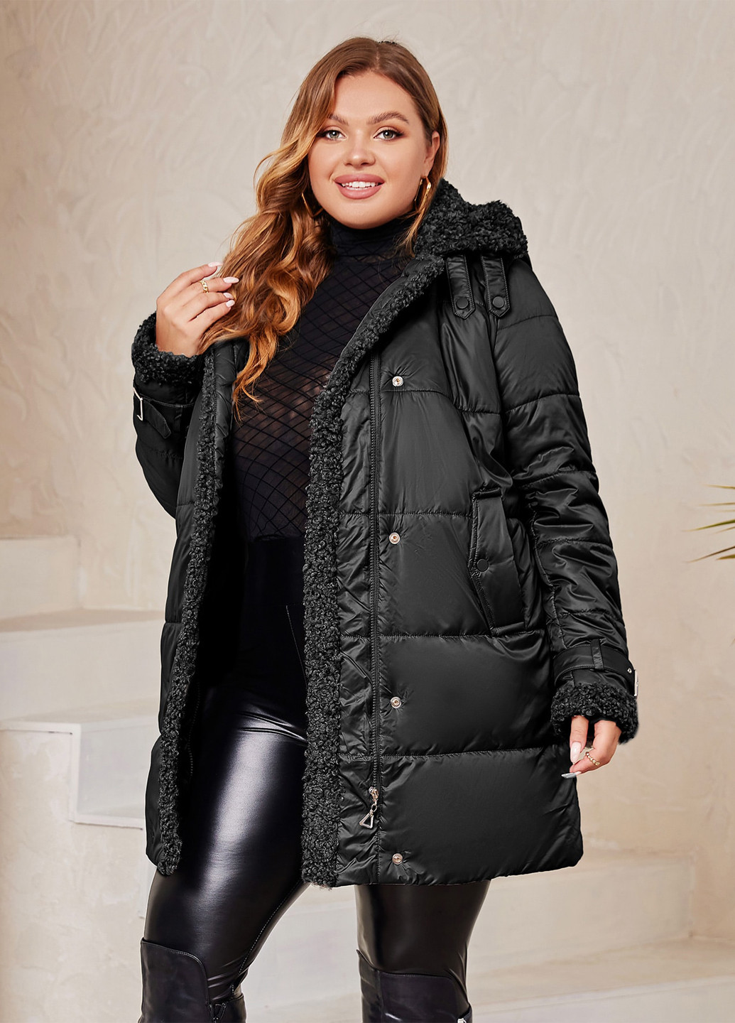 Черная зимняя куртка куртка-пальто SHEIN