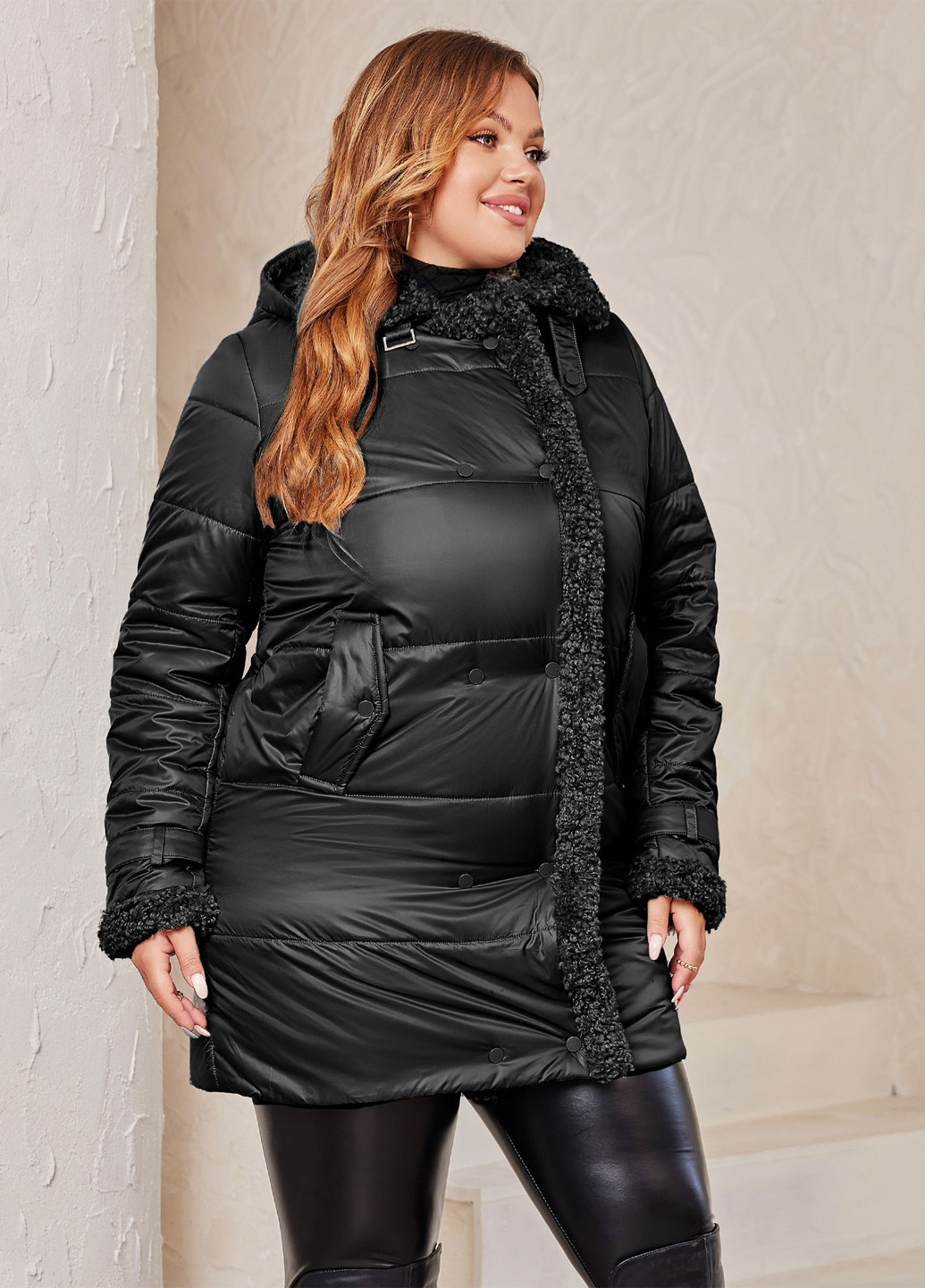 Черная зимняя куртка куртка-пальто SHEIN