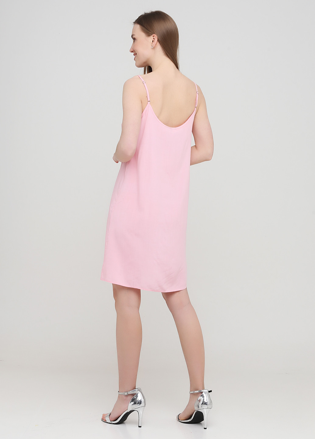 Светло-розовое кэжуал платье а-силуэт, платье-комбинация Zephyros однотонное