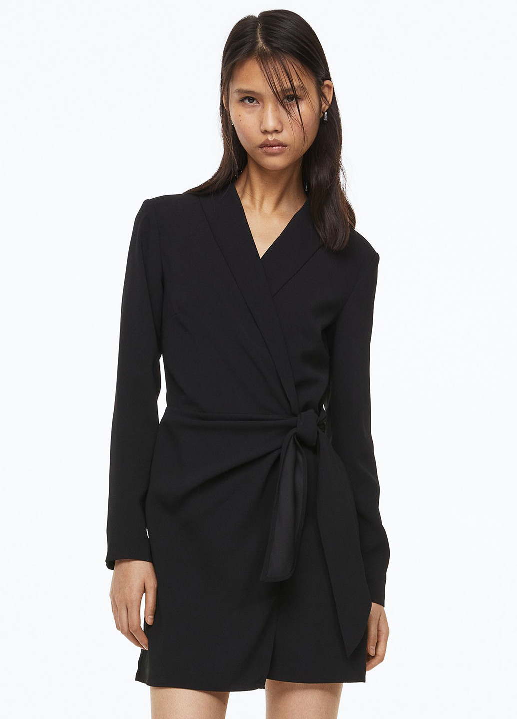 Черное кэжуал платье на запах, платье-жакет H&M однотонное