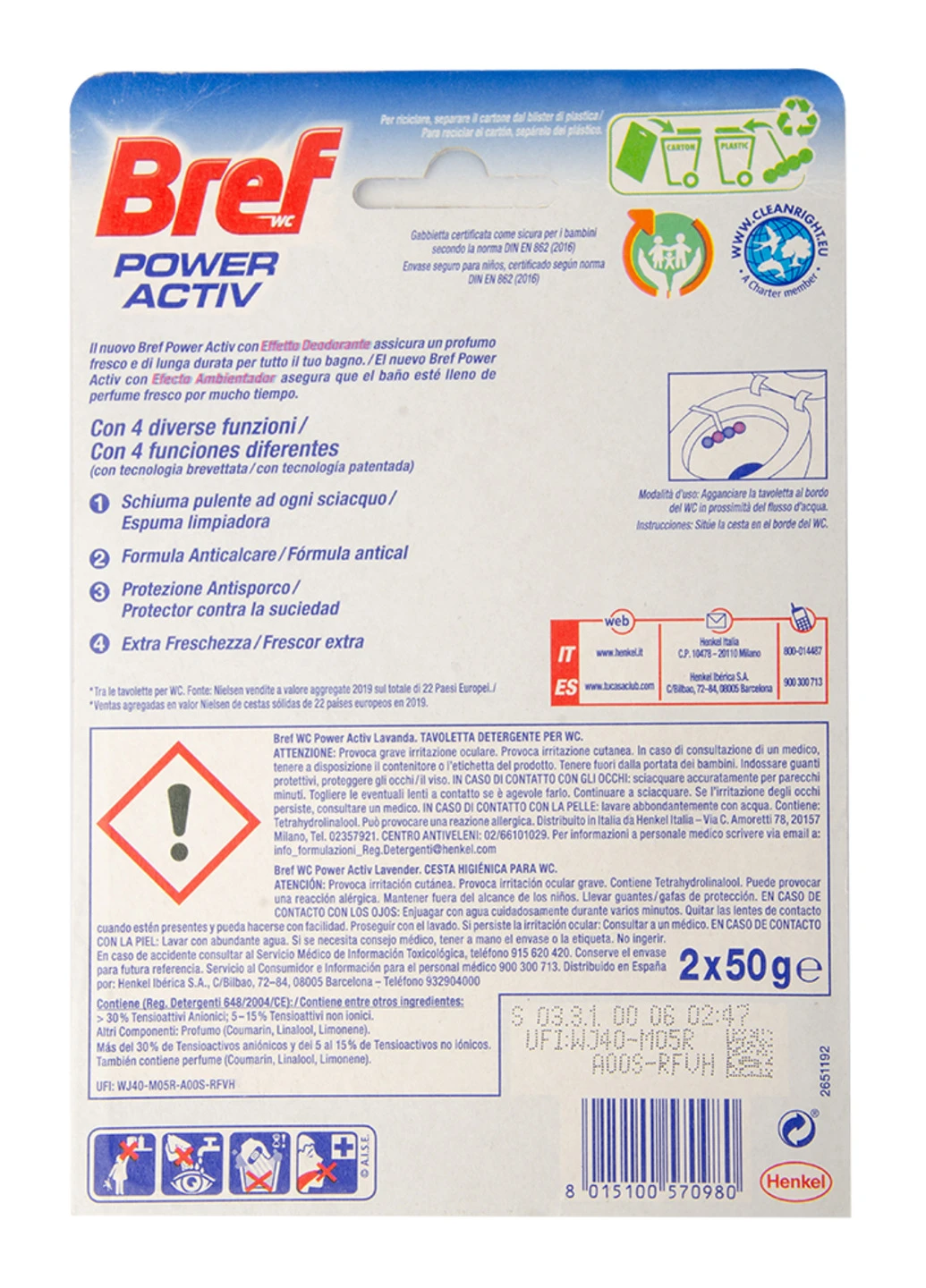 Туалетные блоки для унитаза Power Aktiv Lavanda 2х50 г Bref (229961663)