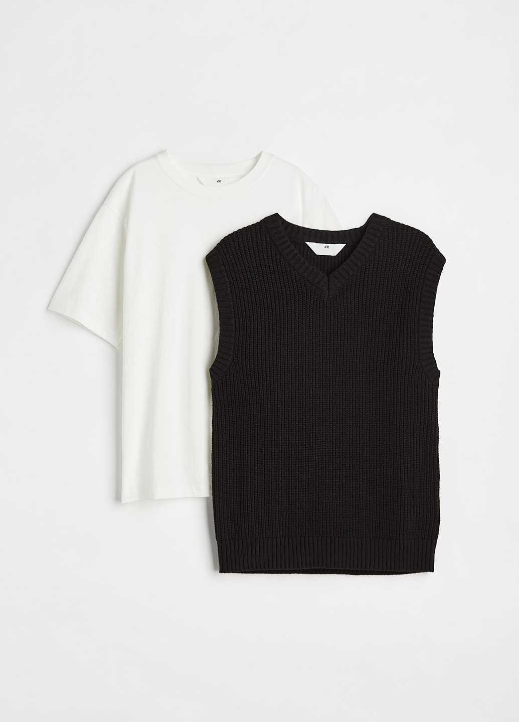 Черно-белый демисезонный комплект (футболка, жилет) H&M
