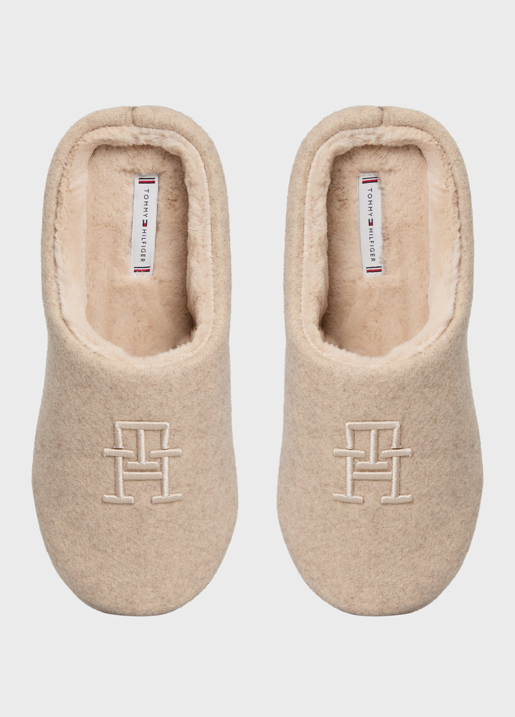Бежевые тапочки Tommy Hilfiger с вышивкой, с логотипом