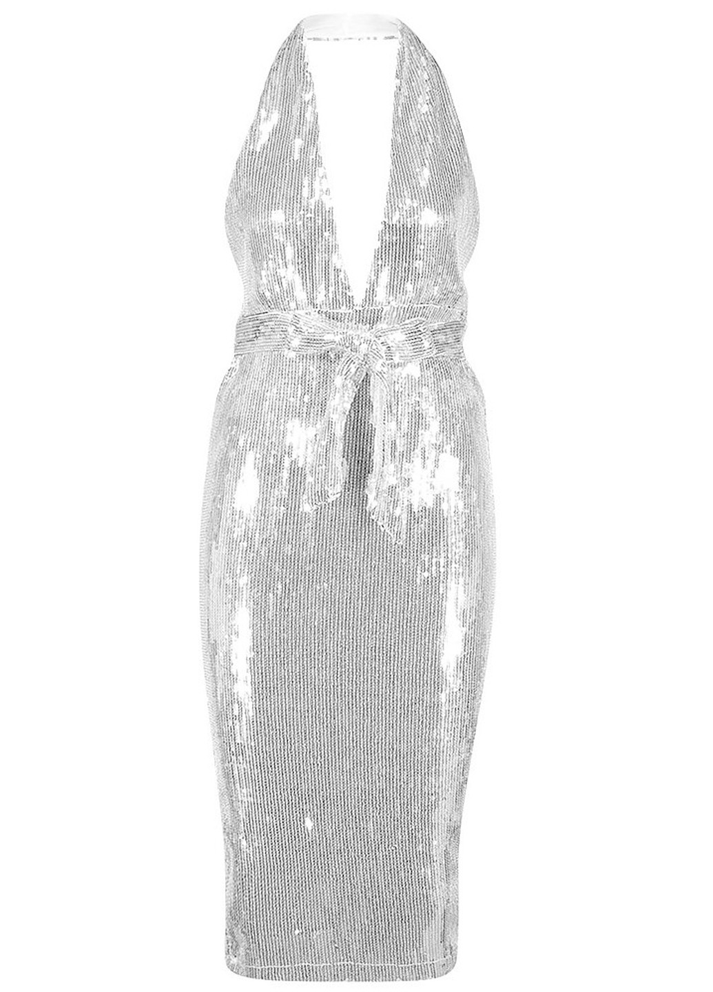 Серебряное коктейльное платье футляр Boohoo однотонное