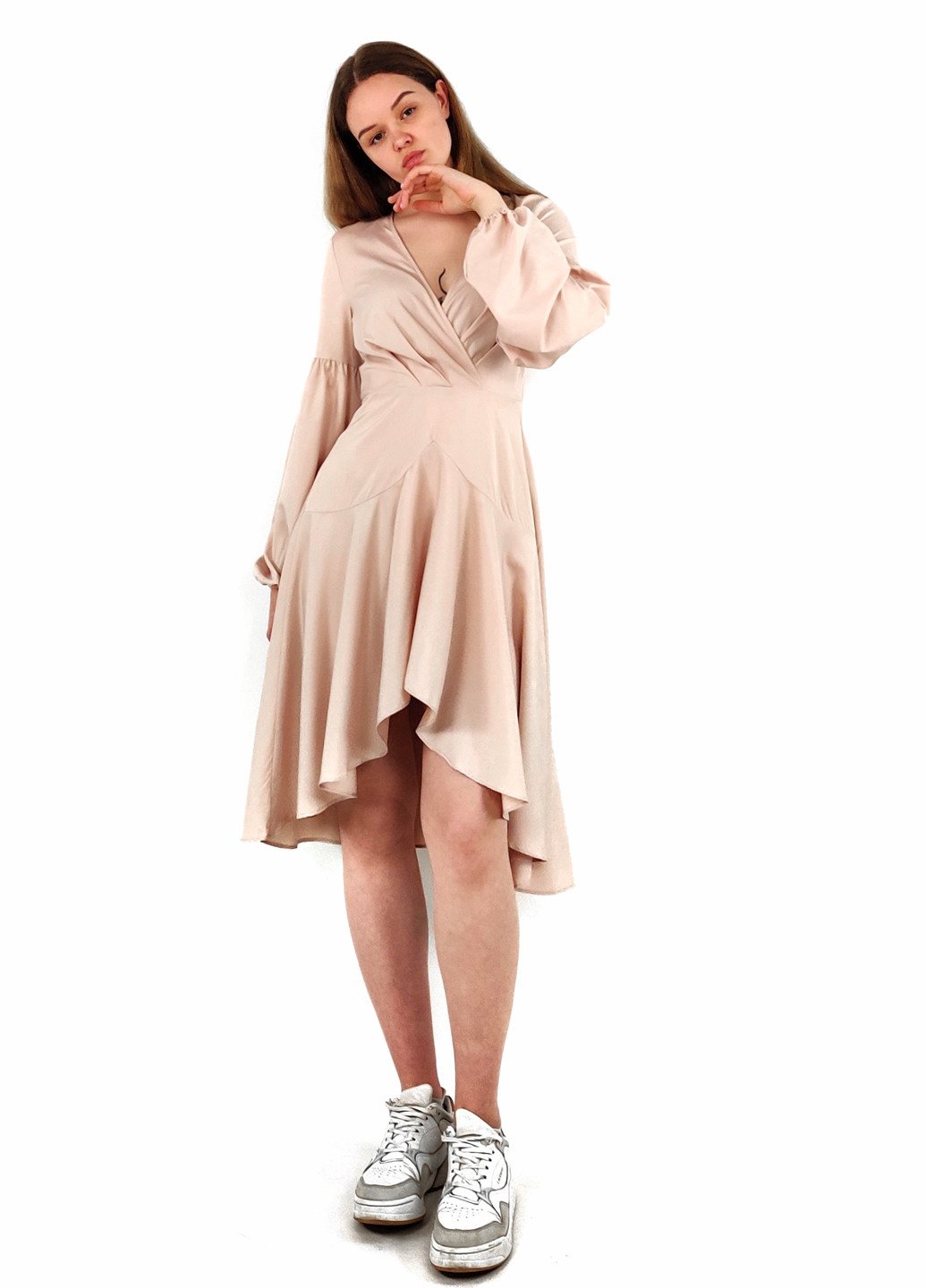 Світло-бежева кежуал сукня для вагітних кльош Boohoo однотонна