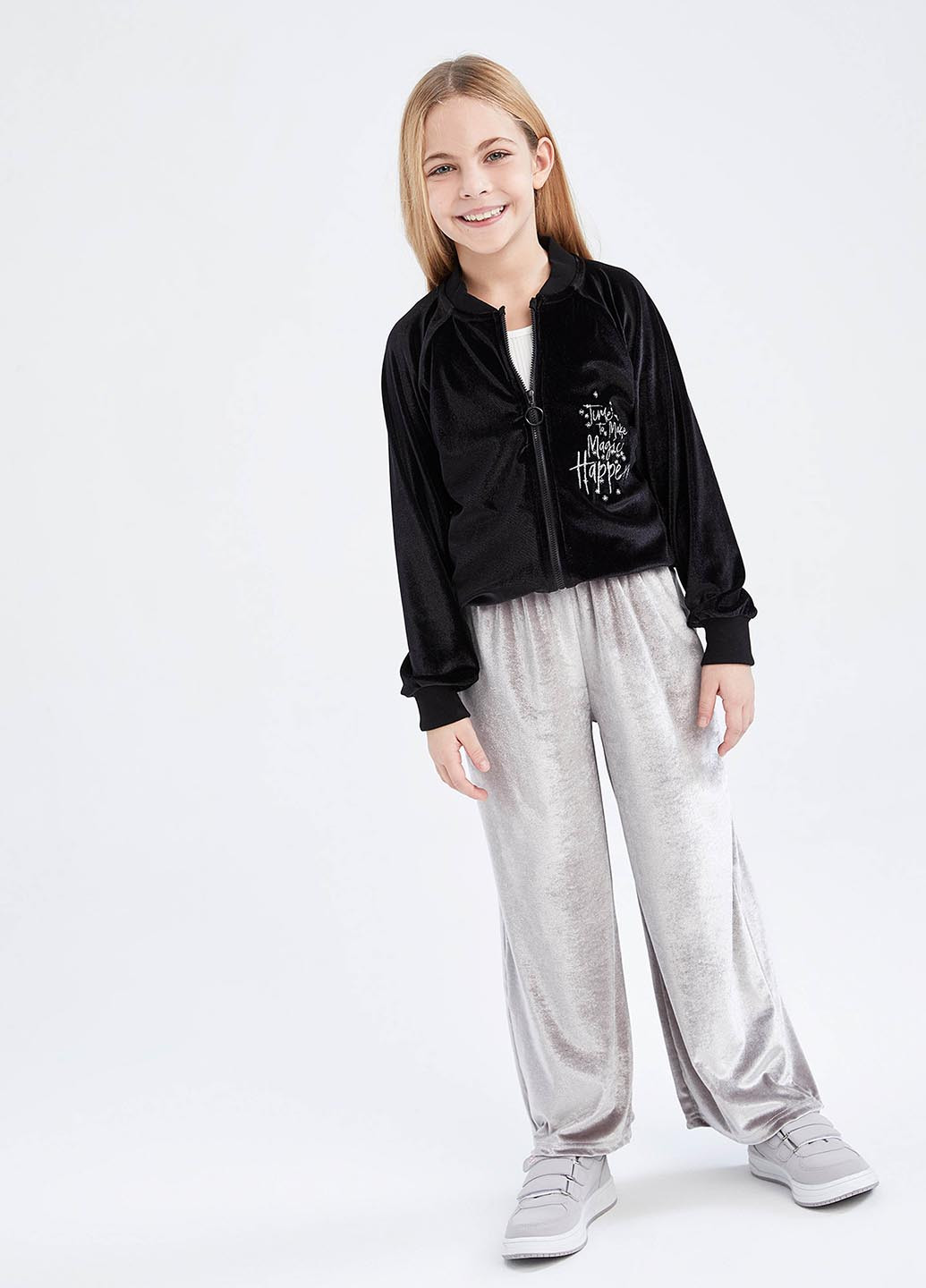 Светло-серые кэжуал демисезонные палаццо брюки DeFacto