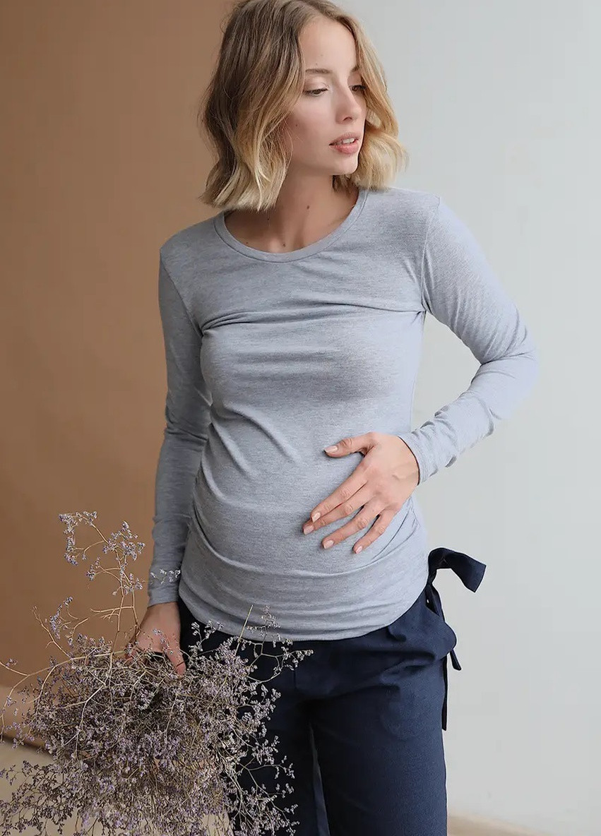 Хлопковый однотонный джемпер кофта для беременных серый прилегающий с длинным рукавом To Be (242149645)